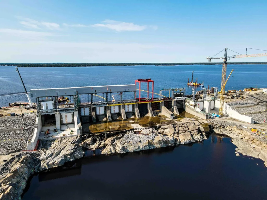 A hydroelectric dam under construction.