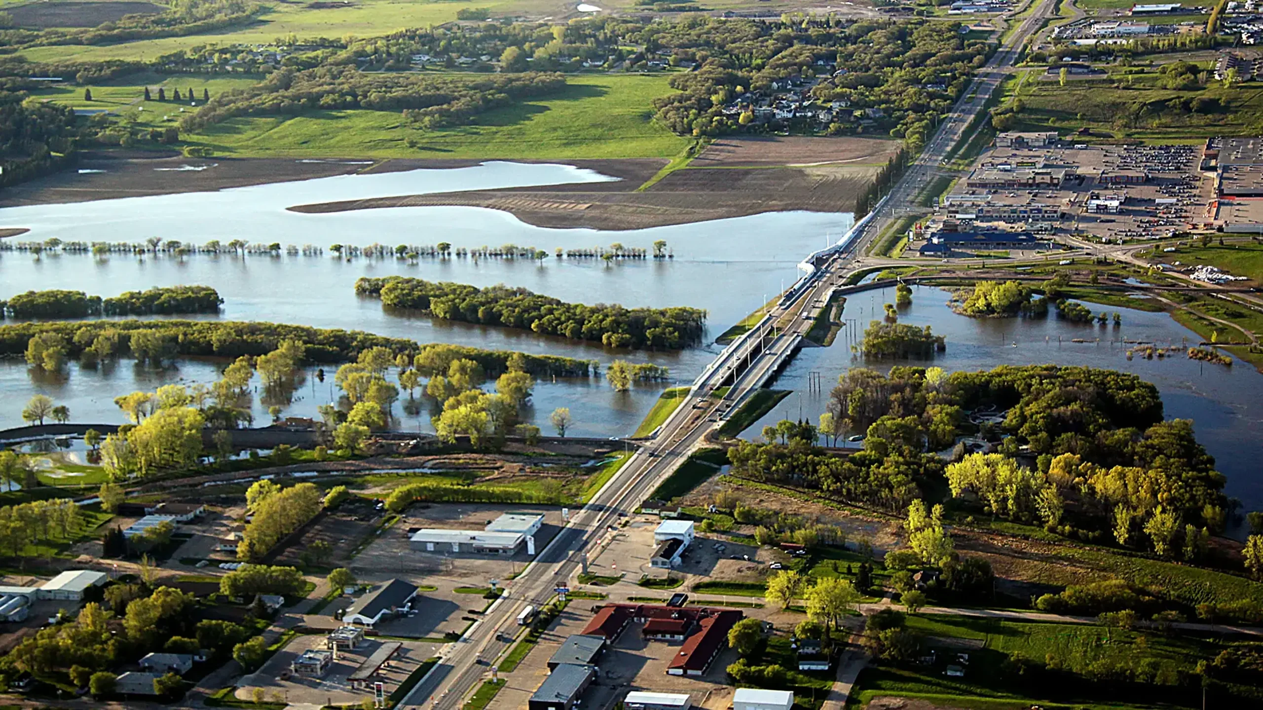 Aerial view of the assiniboine river and lake manitoba flood basin