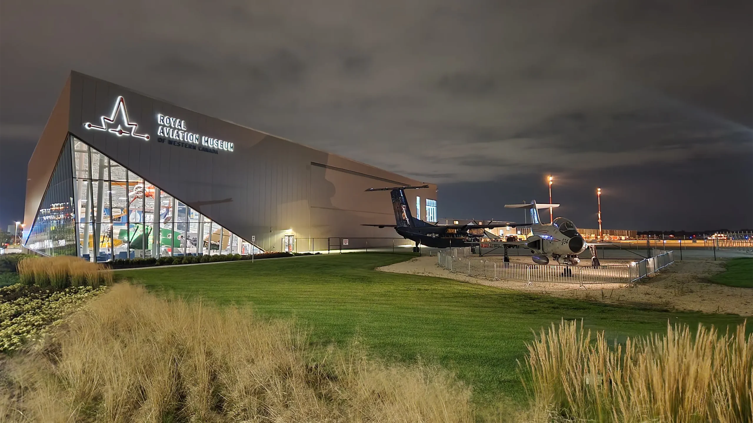Completed Aviation Museum at night