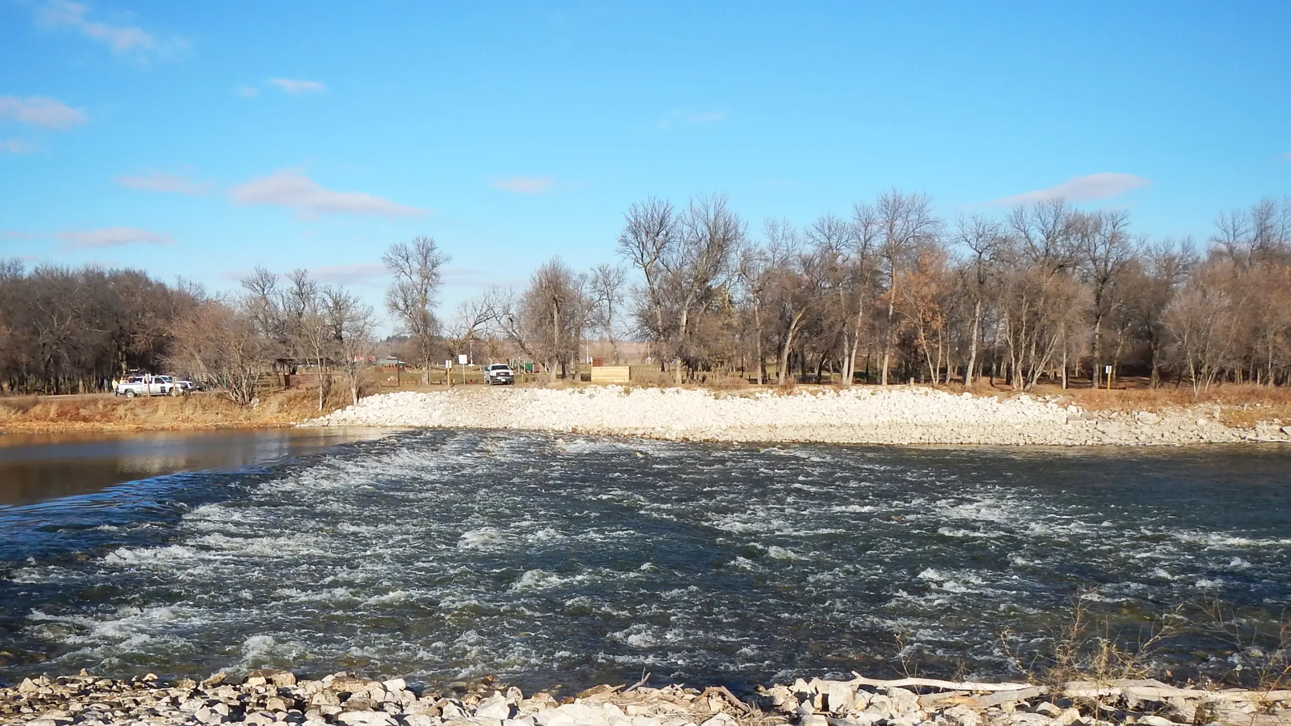 The completed dam from the south shore