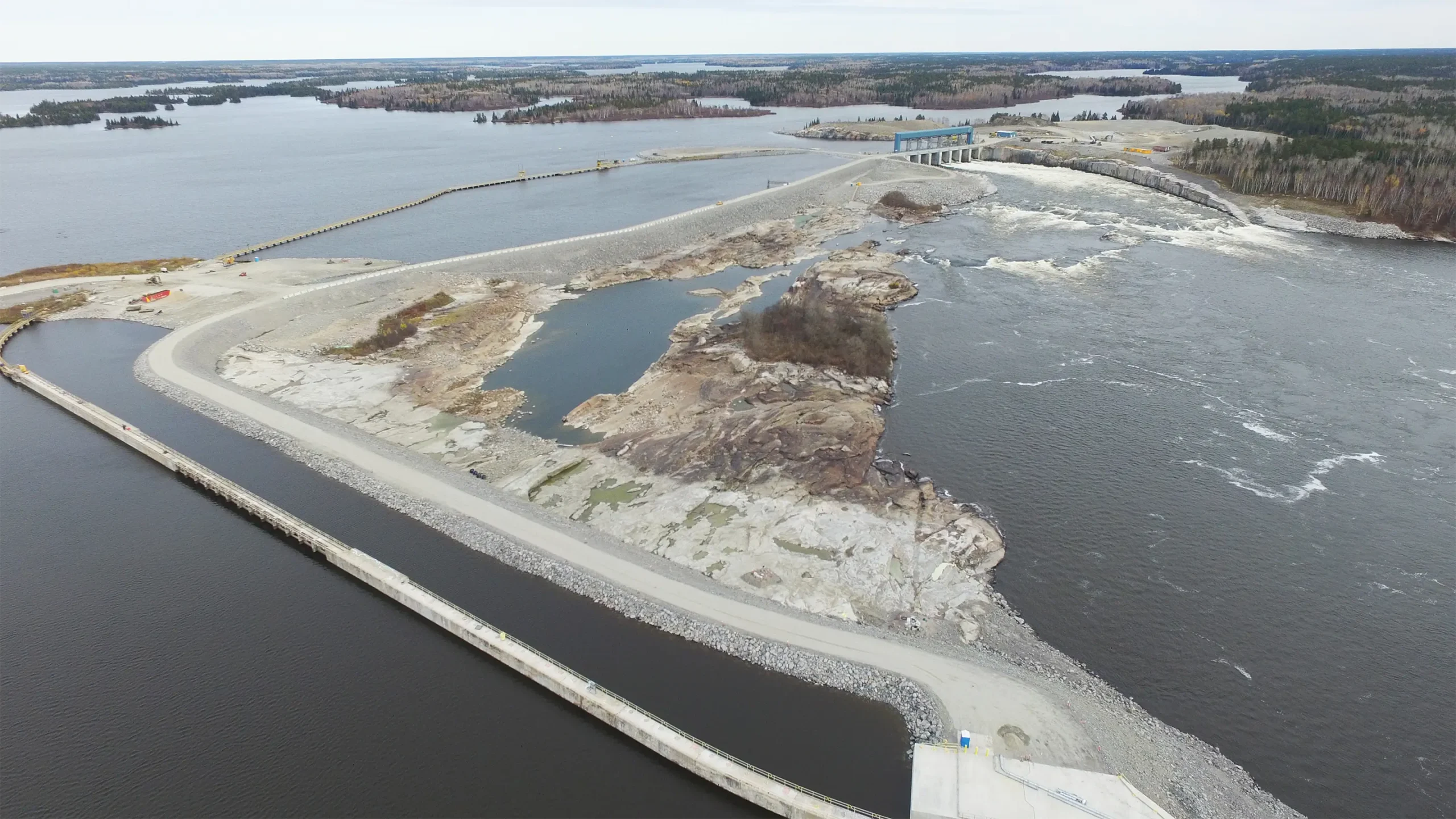 Aerial view of finished spillway