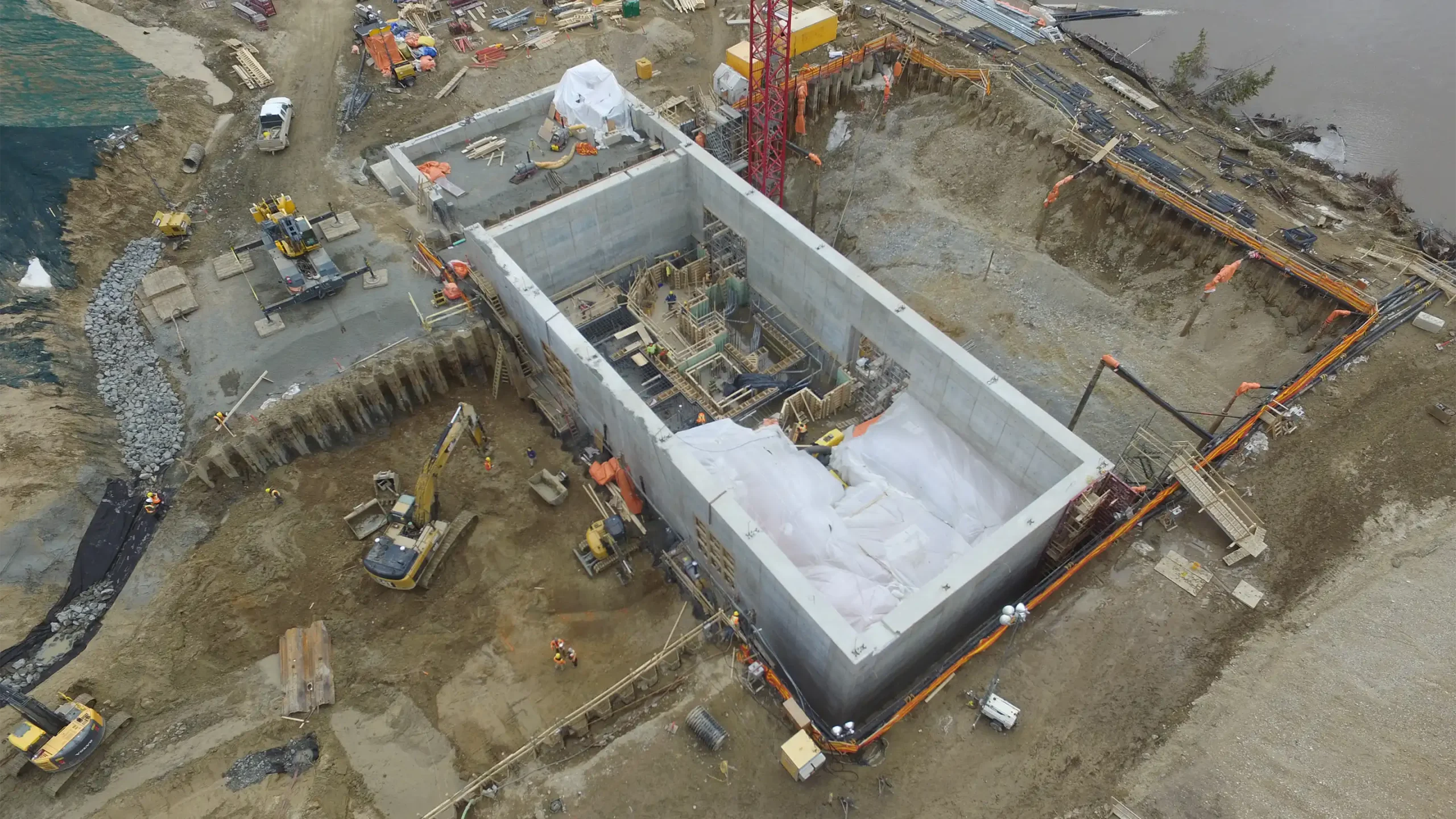 Aerial view of powerhouse sub structure during construction