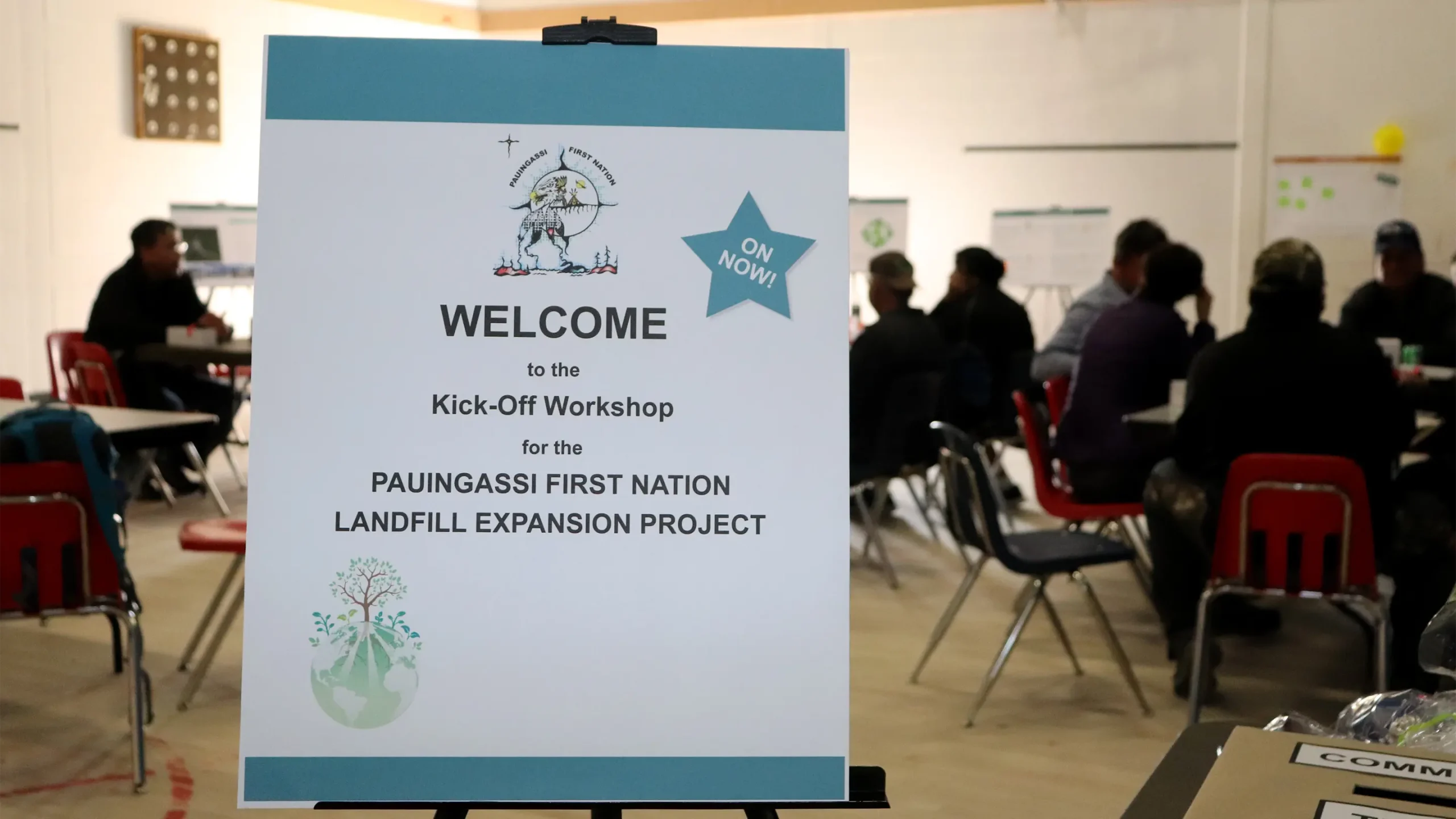 Welcome sign at community consultation event