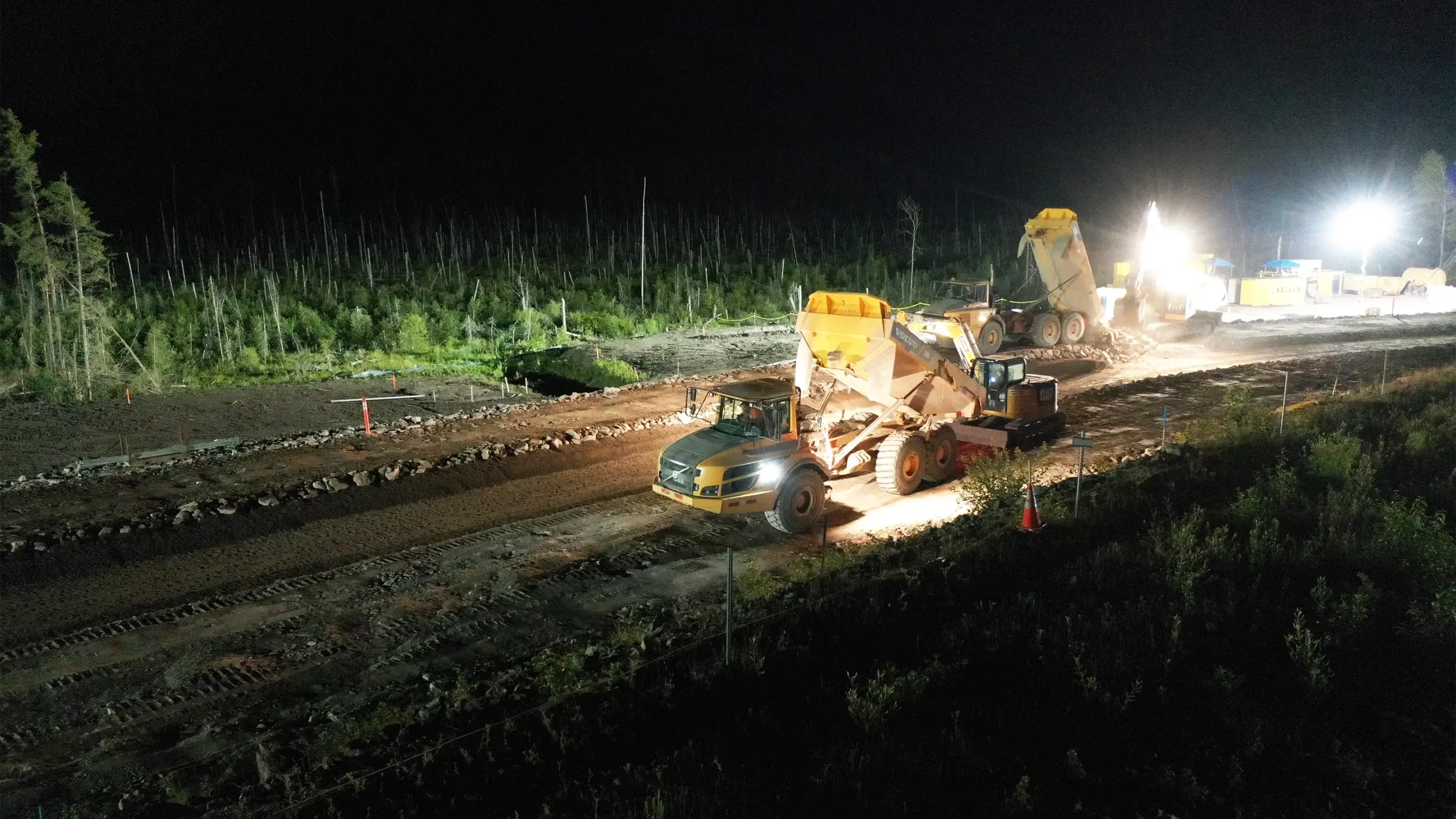 Fill placement work being done at night