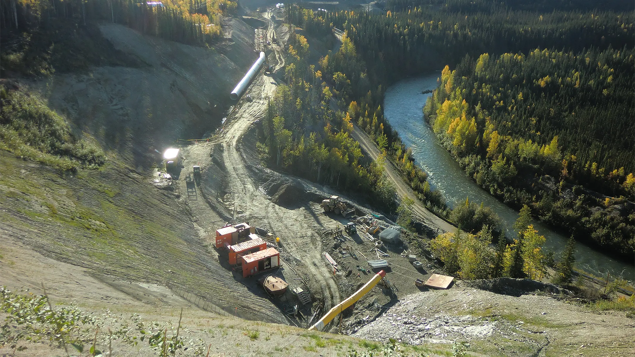 Ariel view of construction along waterway