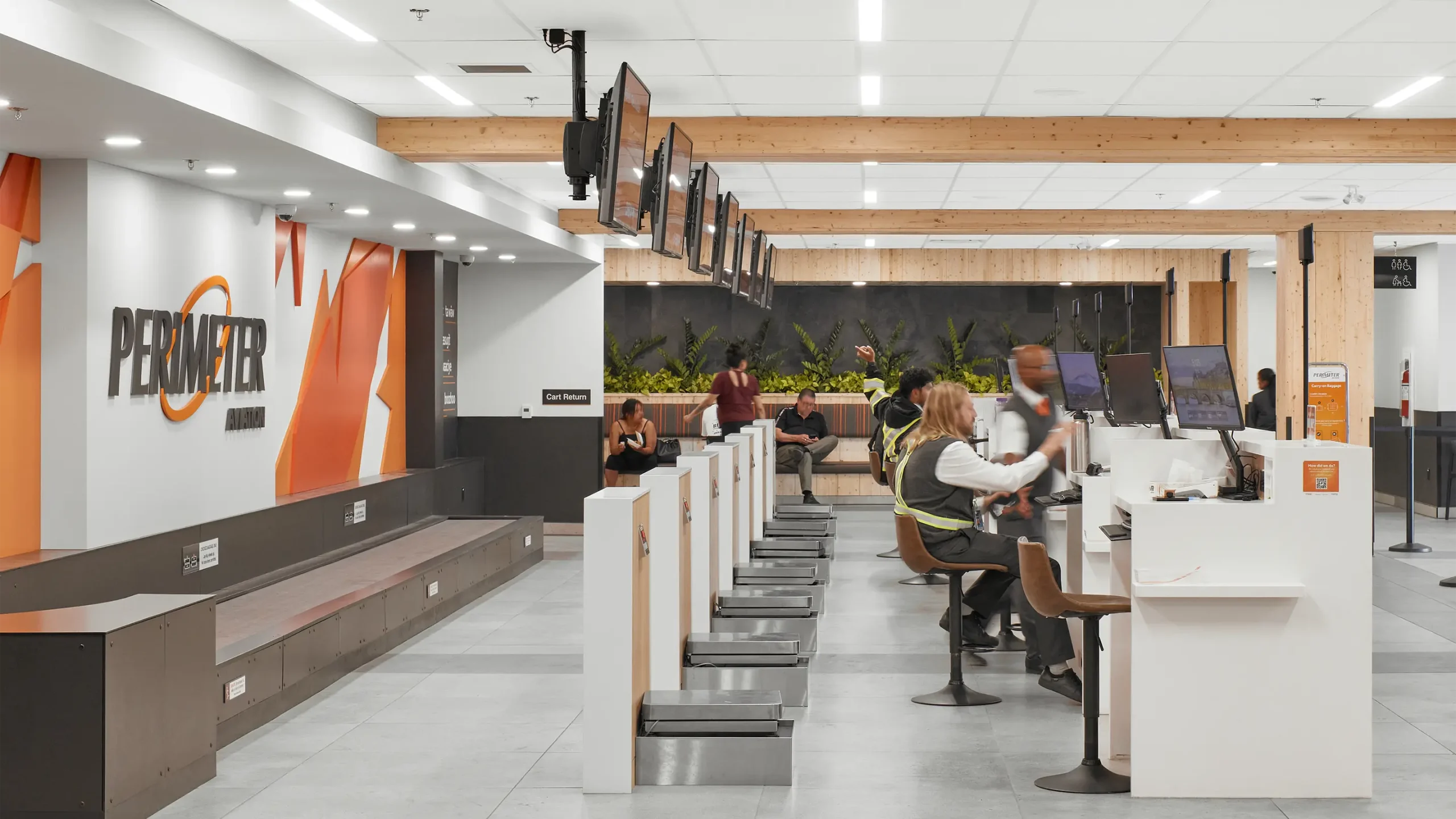 Interior of terminal, check-in kiosks