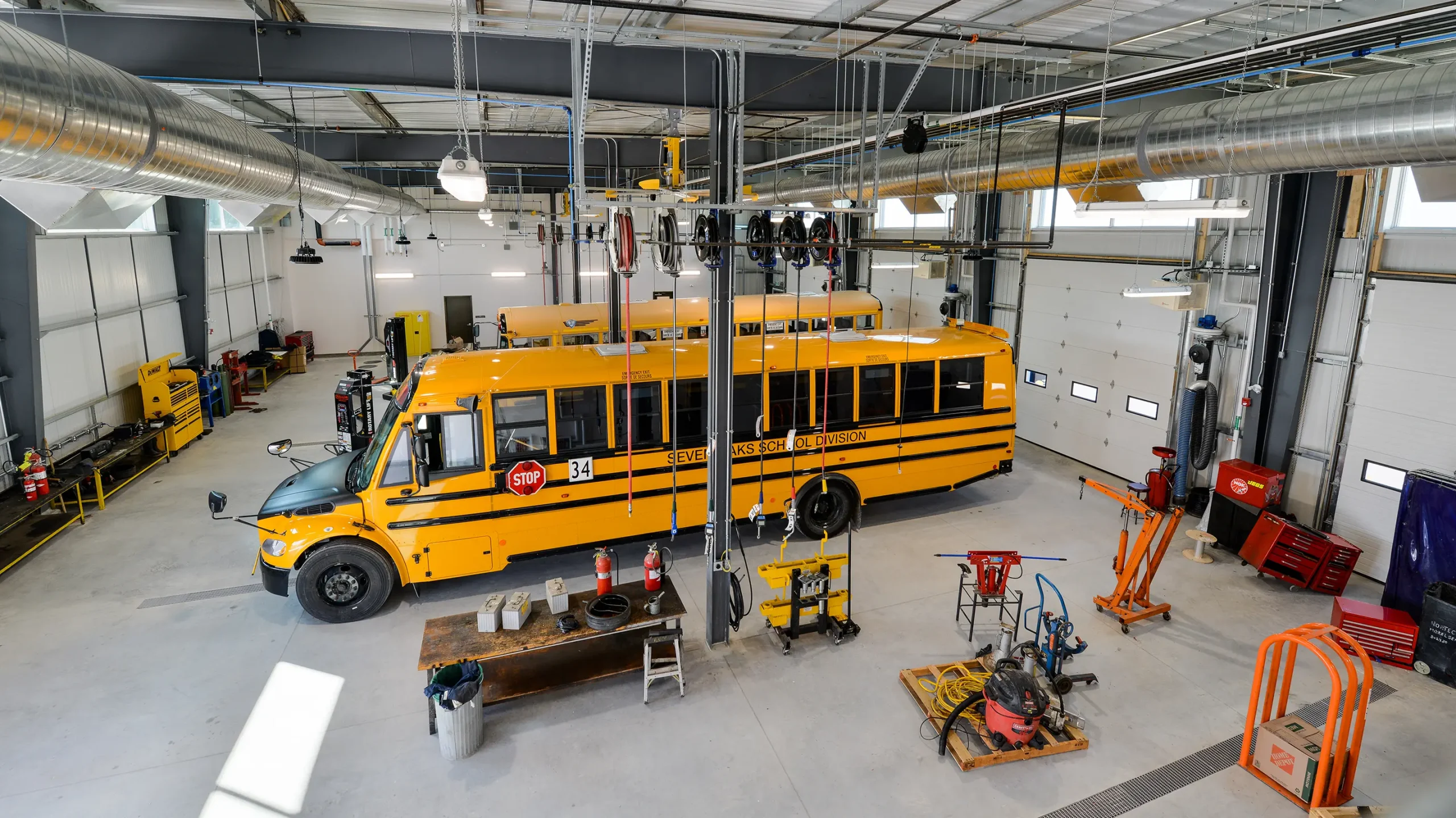 School bus parked inside facility