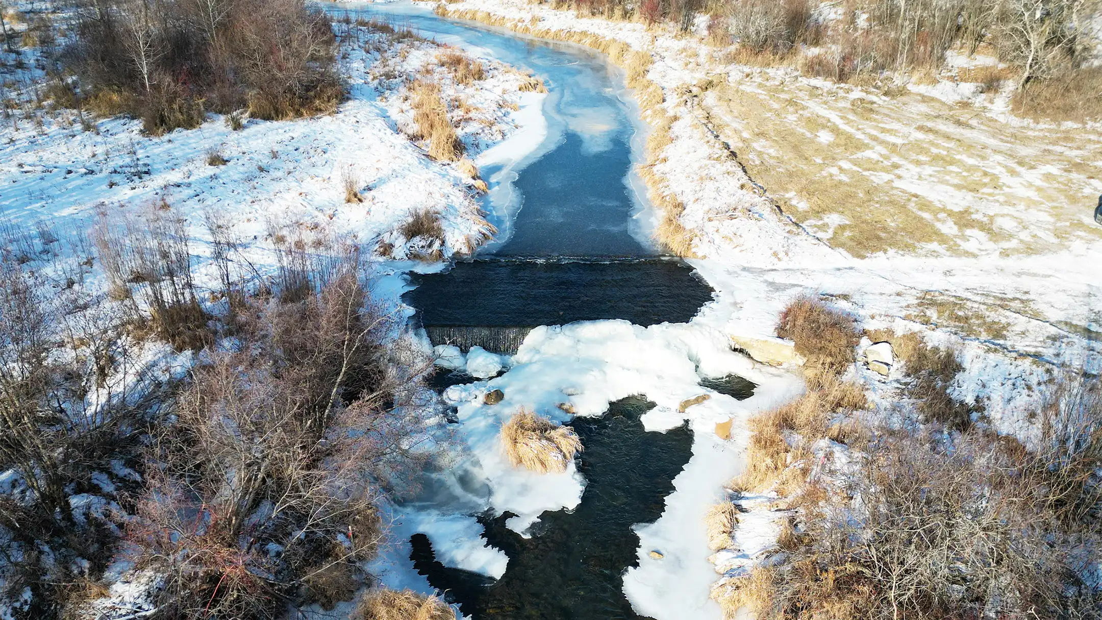 Aerial view of the new crossing in winter
