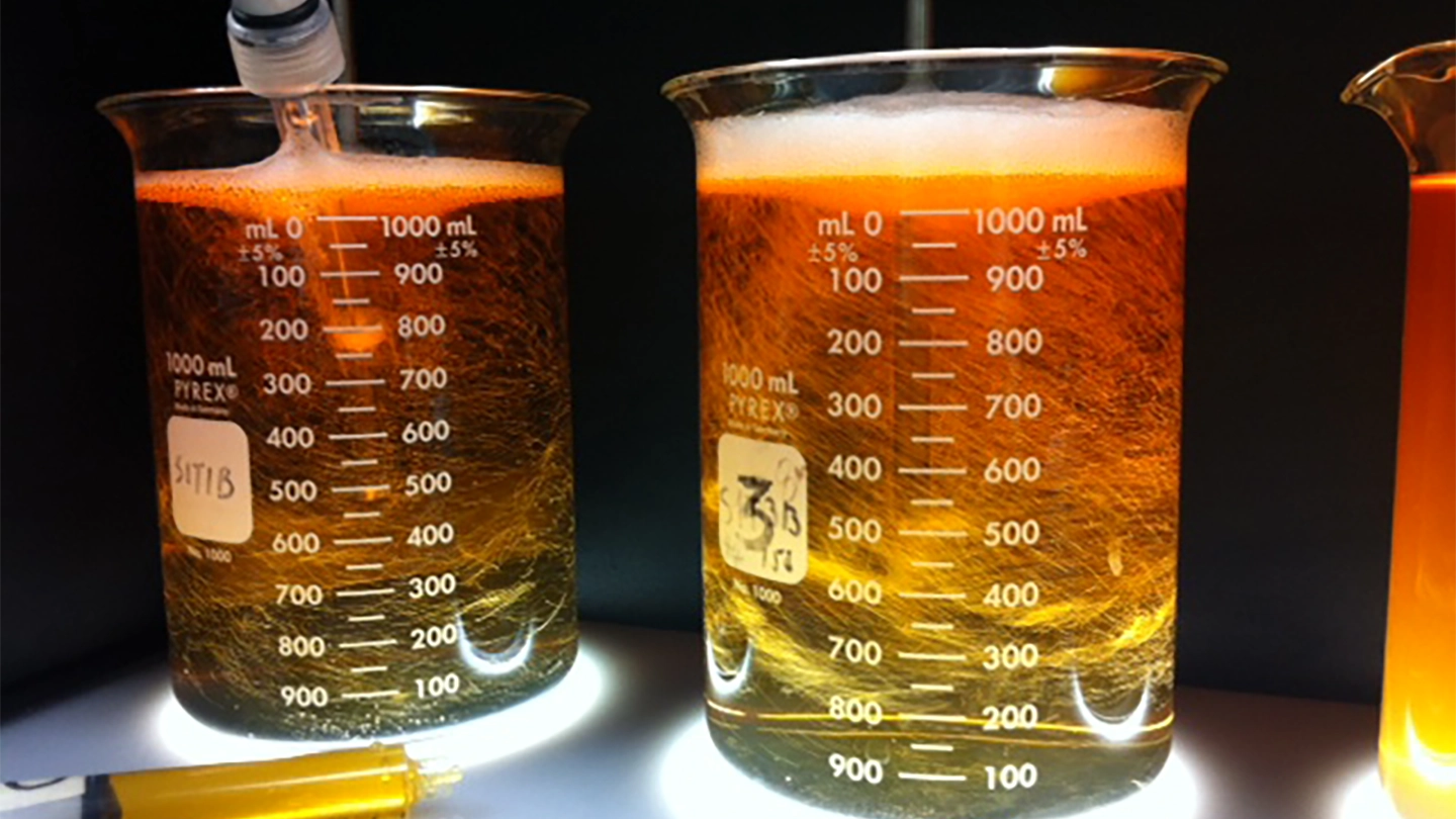 Leachate in glass beaker