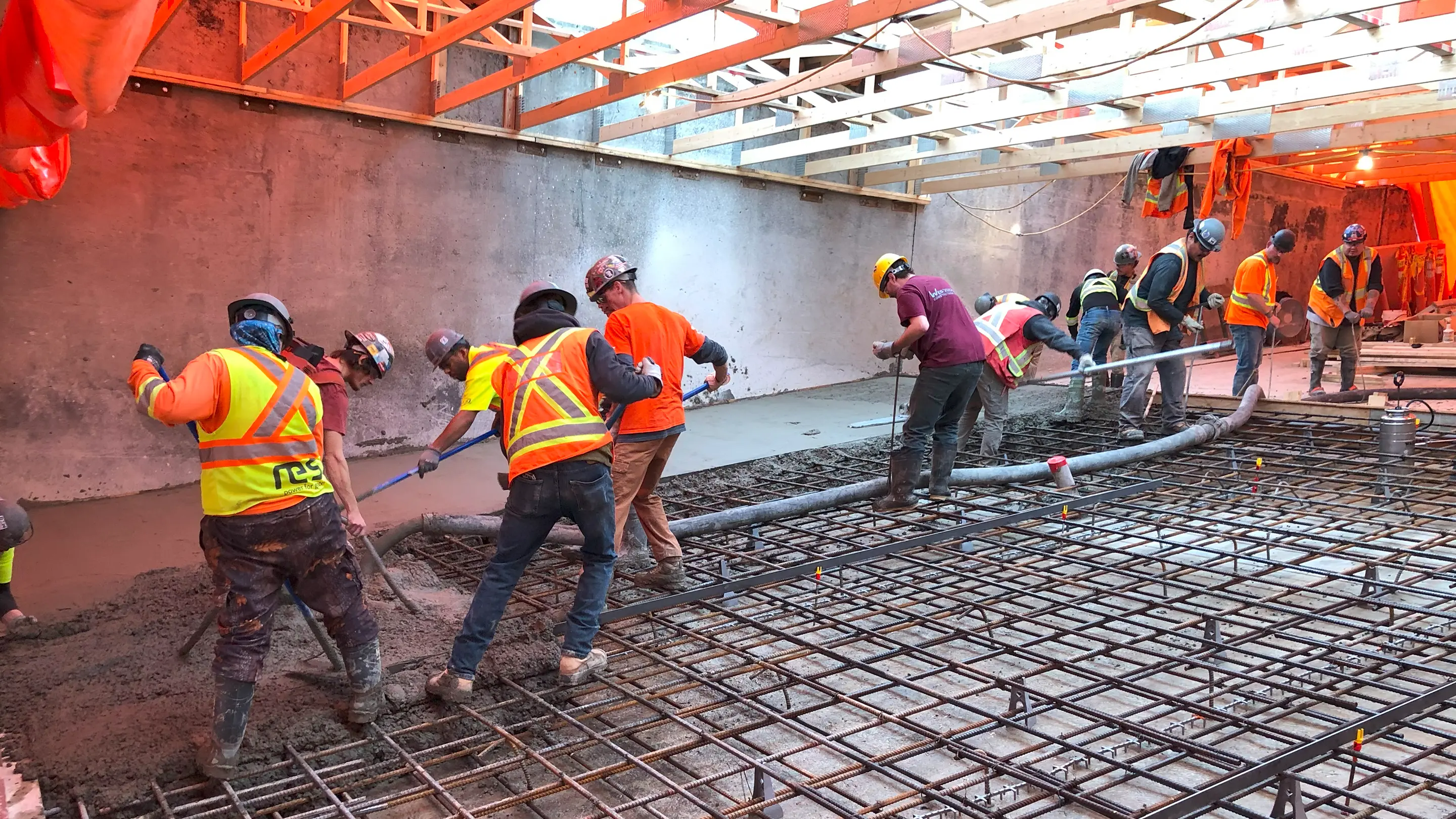 Overlay slab pour in progress in Moosomin spillway