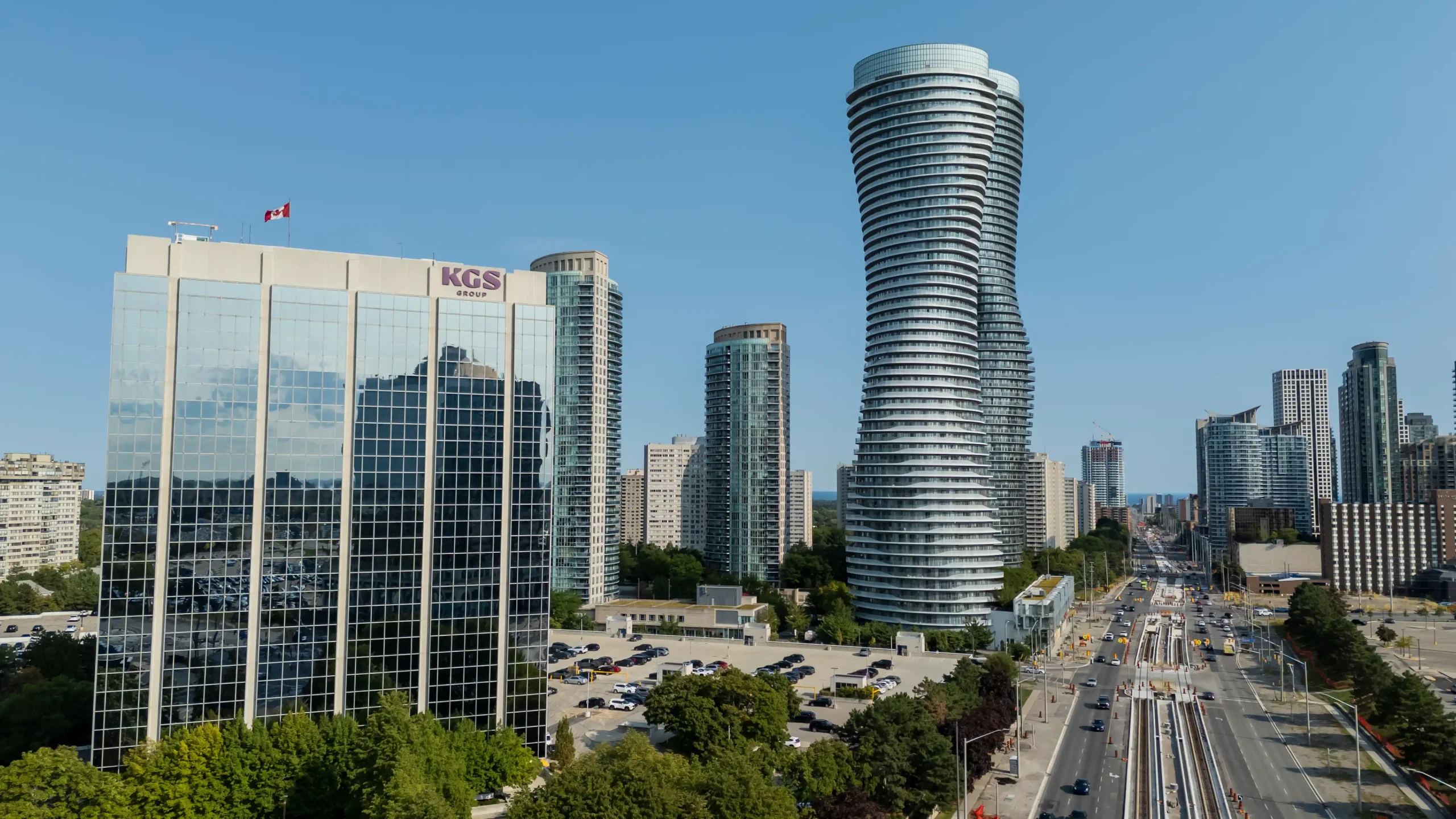 A wide photo of our office signage on the outside of our Mississauga office
