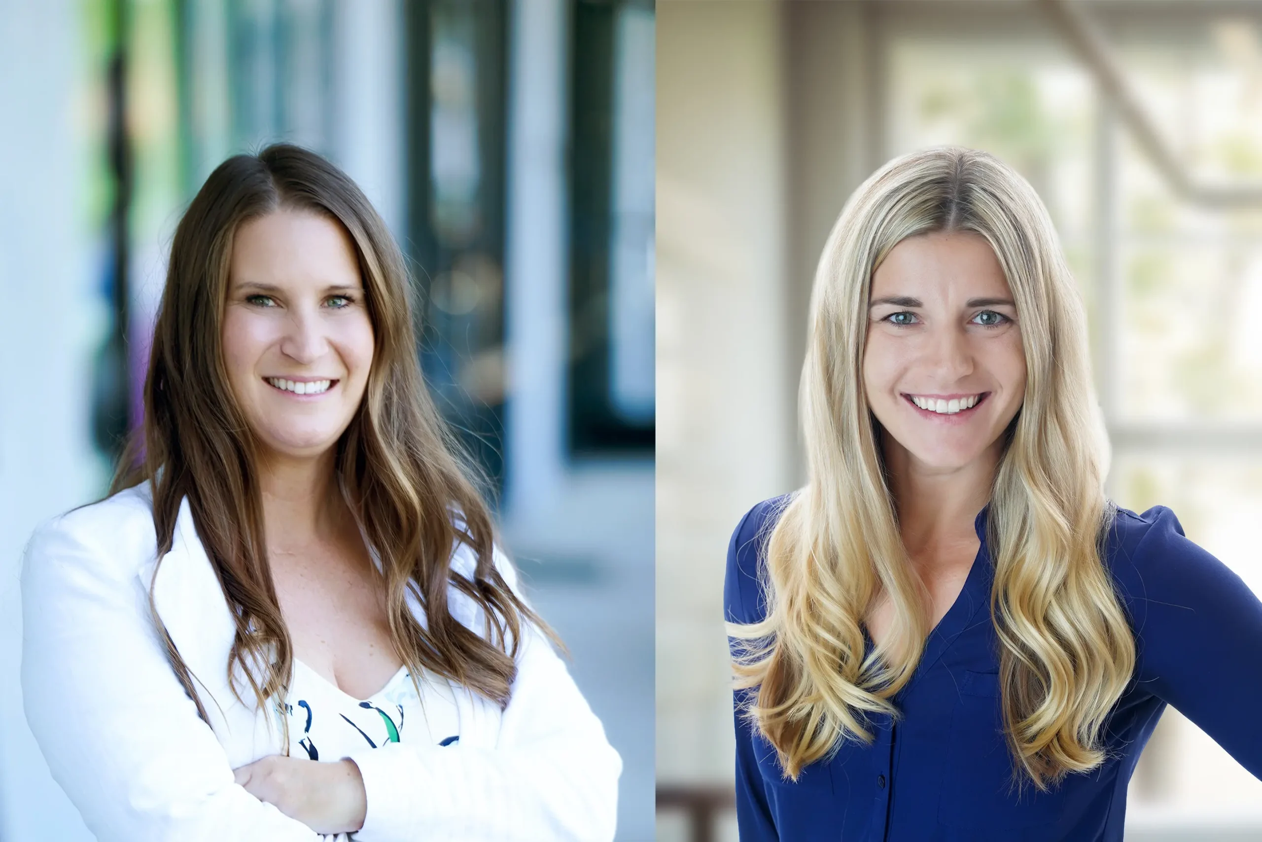 In a split-screen layout, Amy Deakyne and Samantha Faddis appear side by side, each offering a friendly smile toward the camera.
