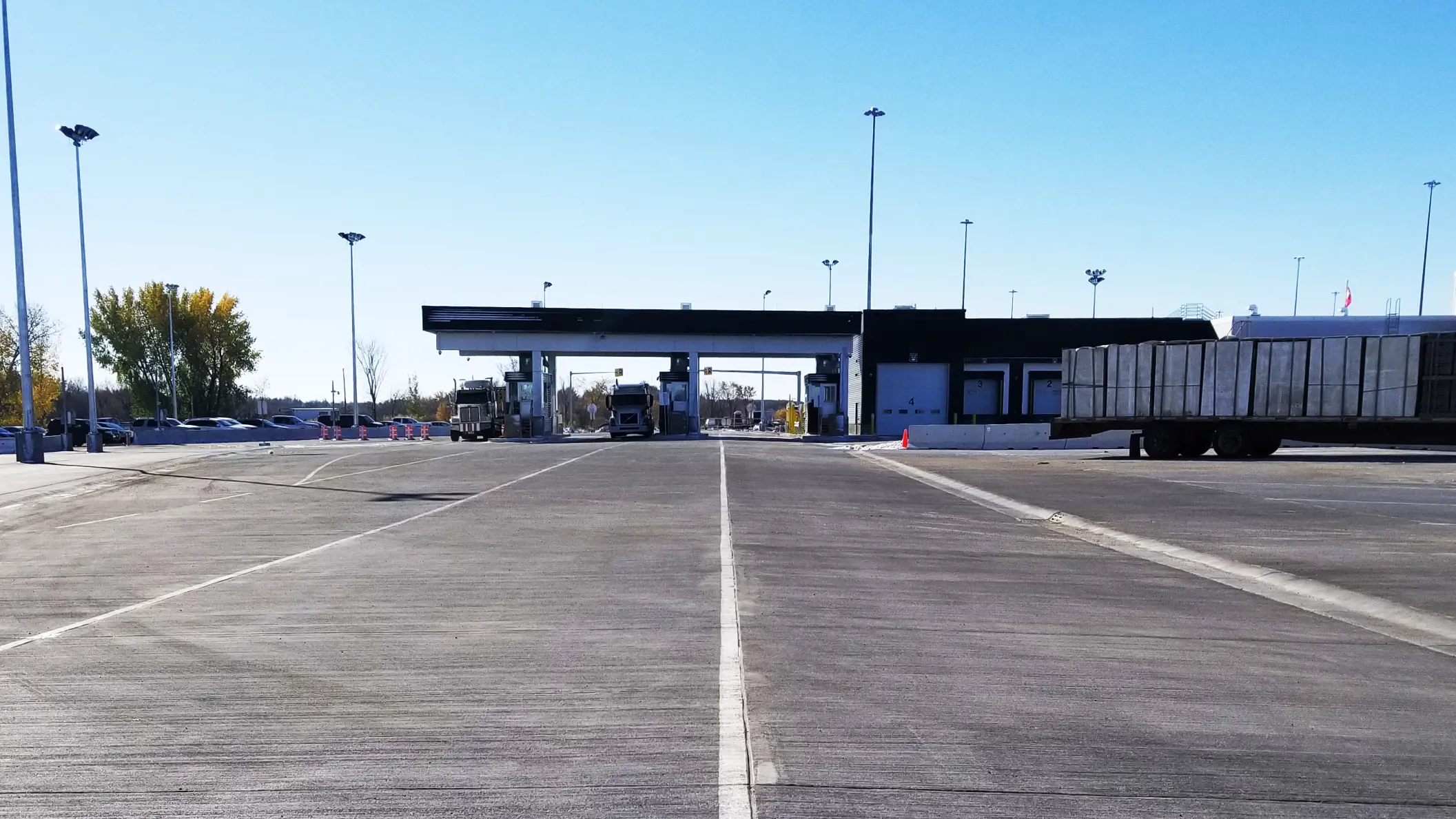View of border crossing building from afar