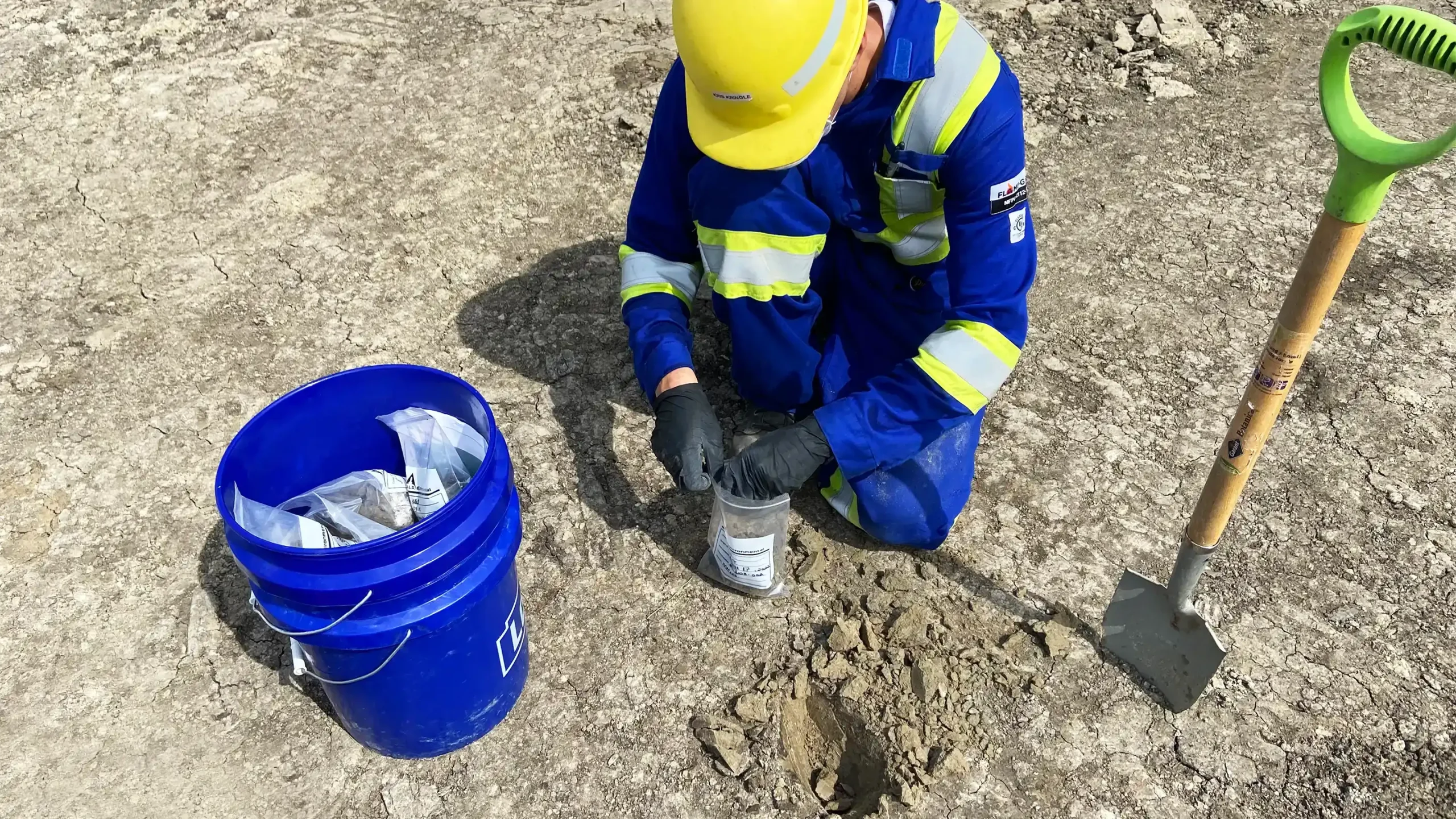 Locals took soil samples for testing