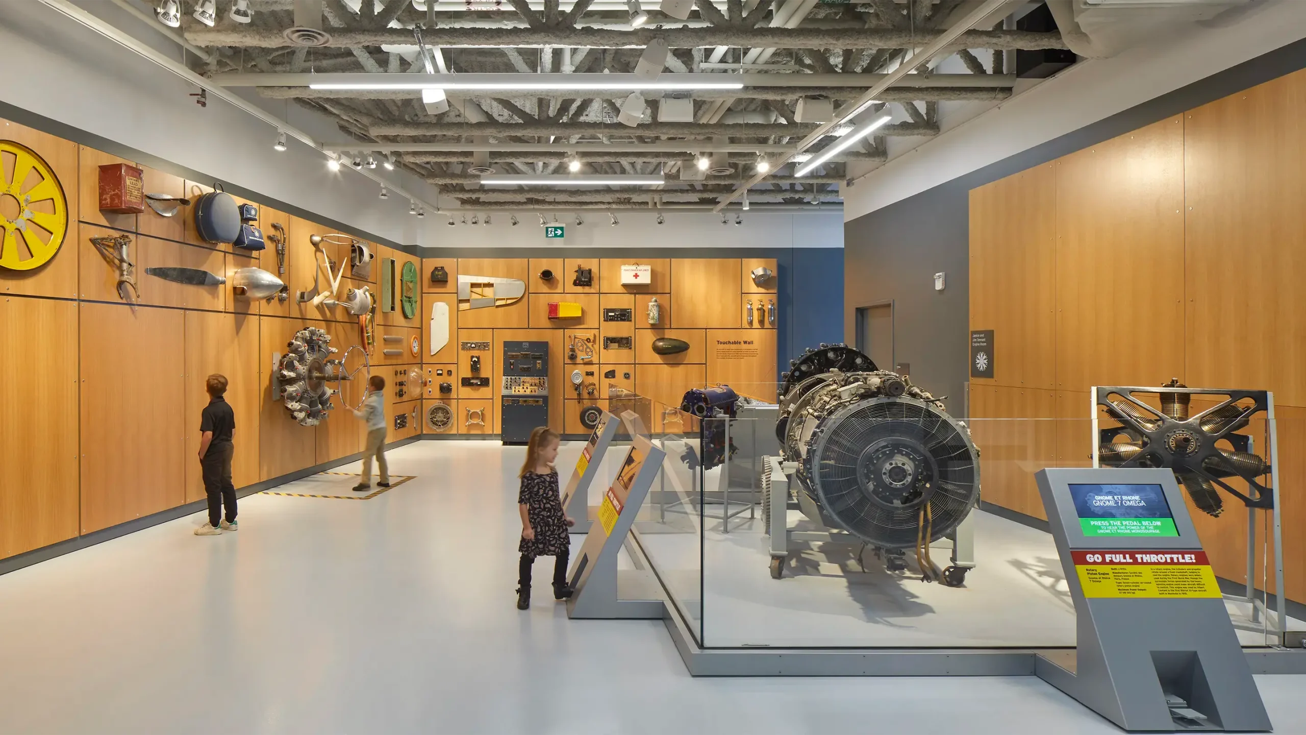 Various vintage aviation parts inside museum