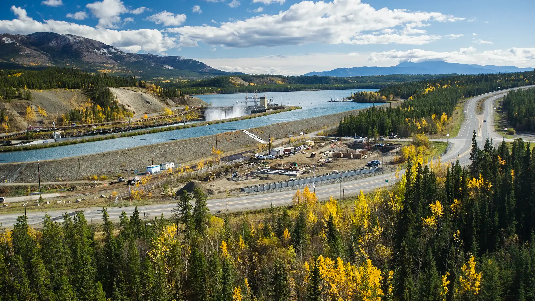 Aerial view of station mid-construction