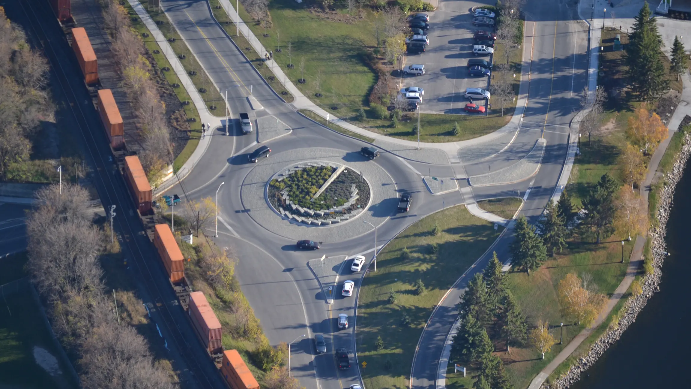 Aerial view of roundabout