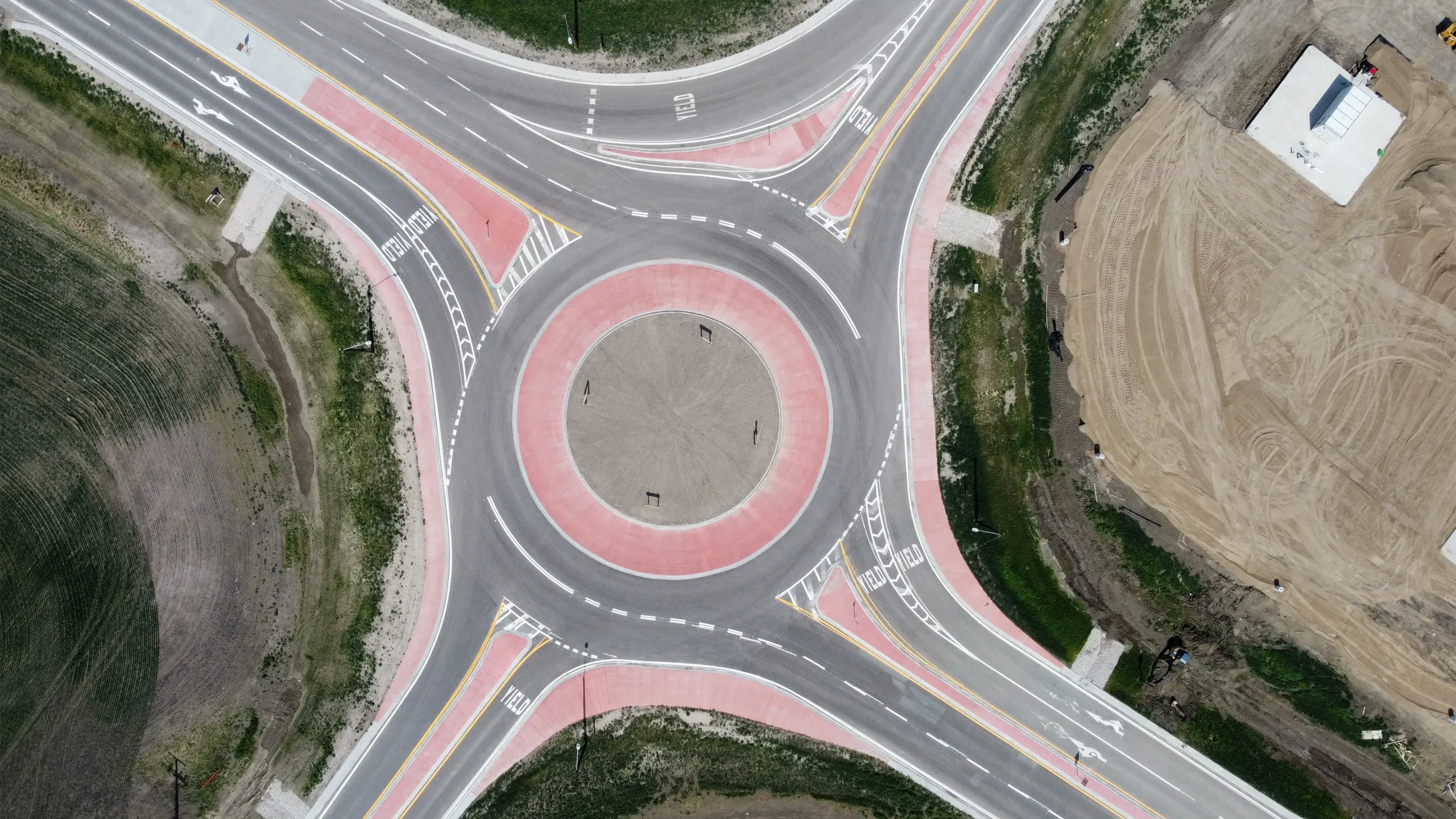 Completed roundabout off the highway