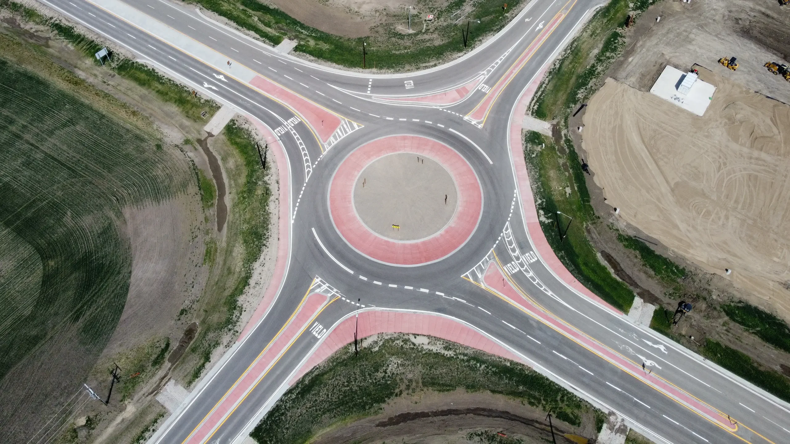 Arial photo of roundabout with four exits